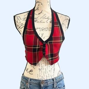 Red plaid halter top mini vest